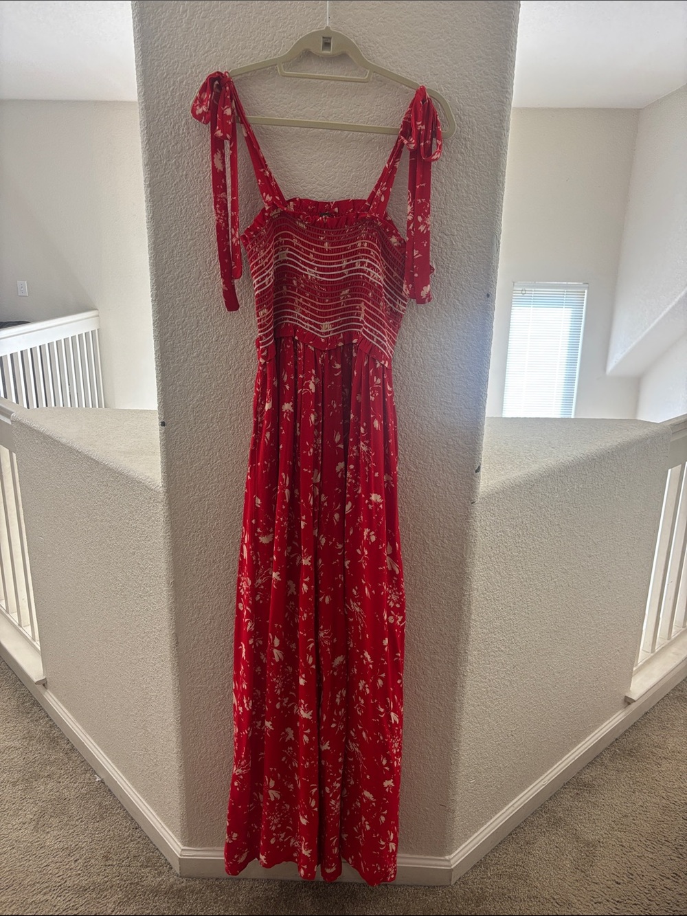 Free People Red Floral Tie-Strap Maxi Dress